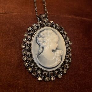 Rhinestone Cameo Pendant Necklace/ Brooch